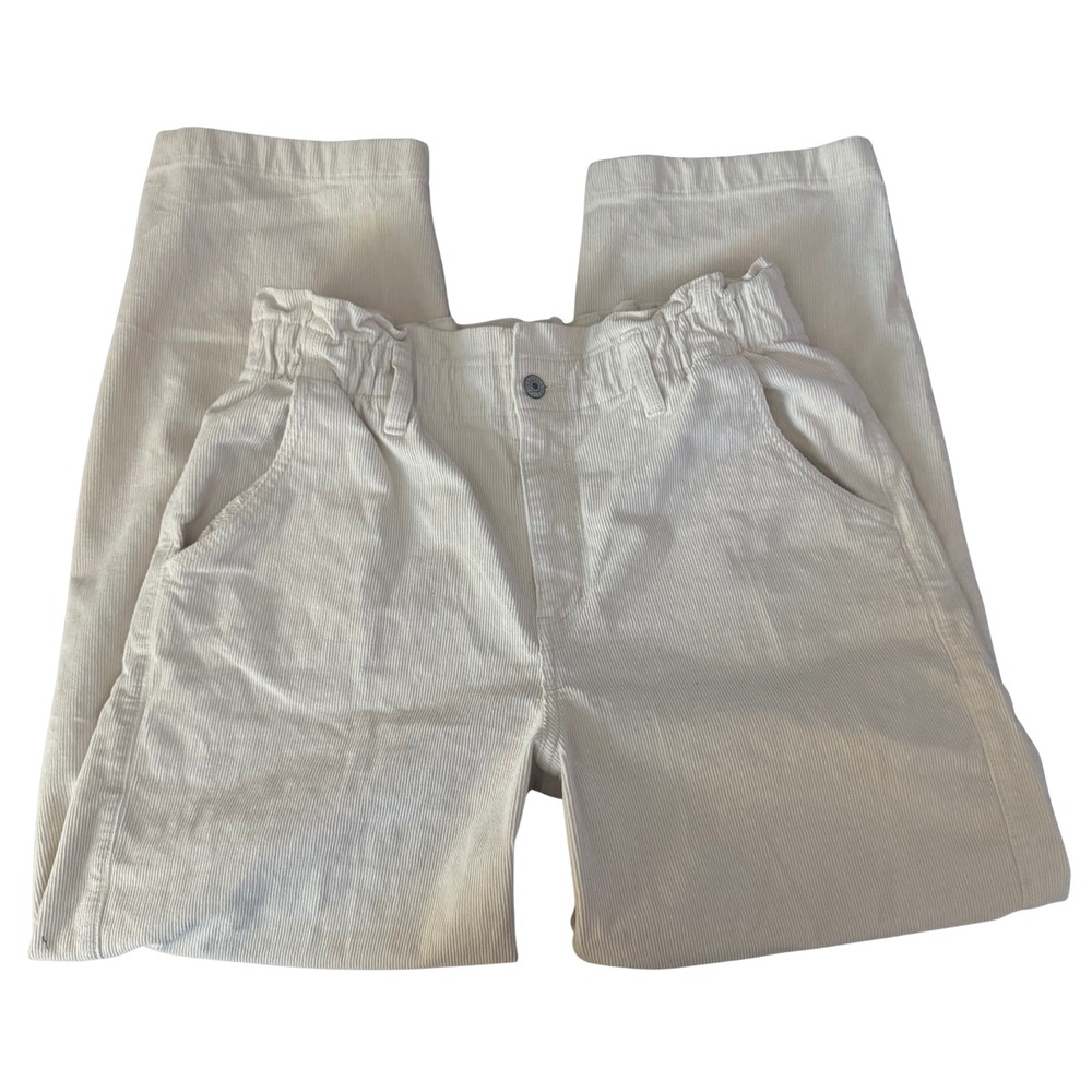 American Eagle Corduroy Paperbag Waist Pants Cream Off White High Rise